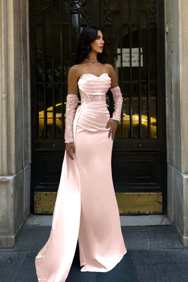 Sweetheart Strapless Sleeveless Long Mermaid Prom Dress With Pleated
