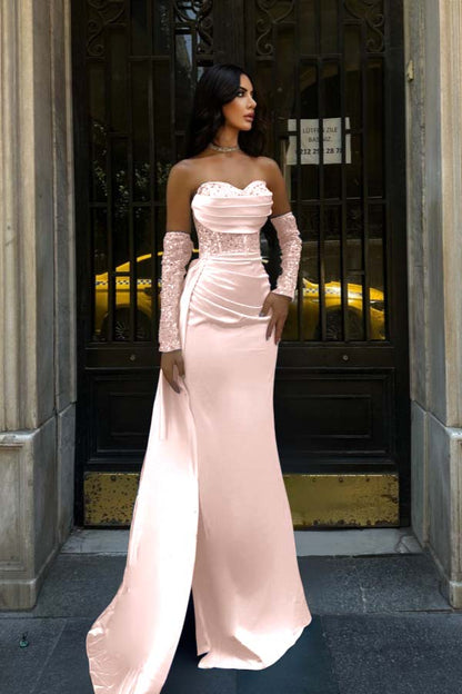 Sweetheart Strapless Sleeveless Long Mermaid Prom Dress With Pleated
