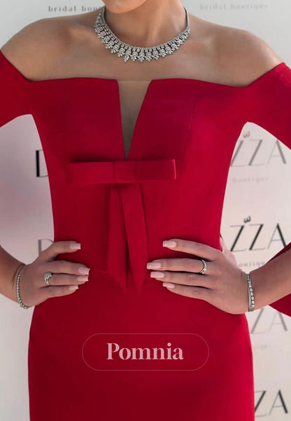 Long Sleeves Off-Shoulder Bowknot Satin Evening Dress