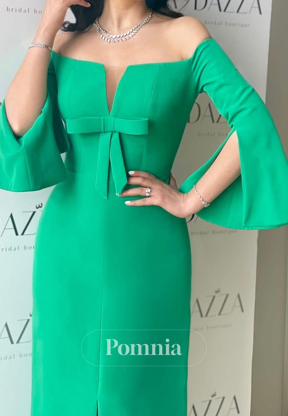 Long Sleeves Off-Shoulder Bowknot Satin Evening Dress