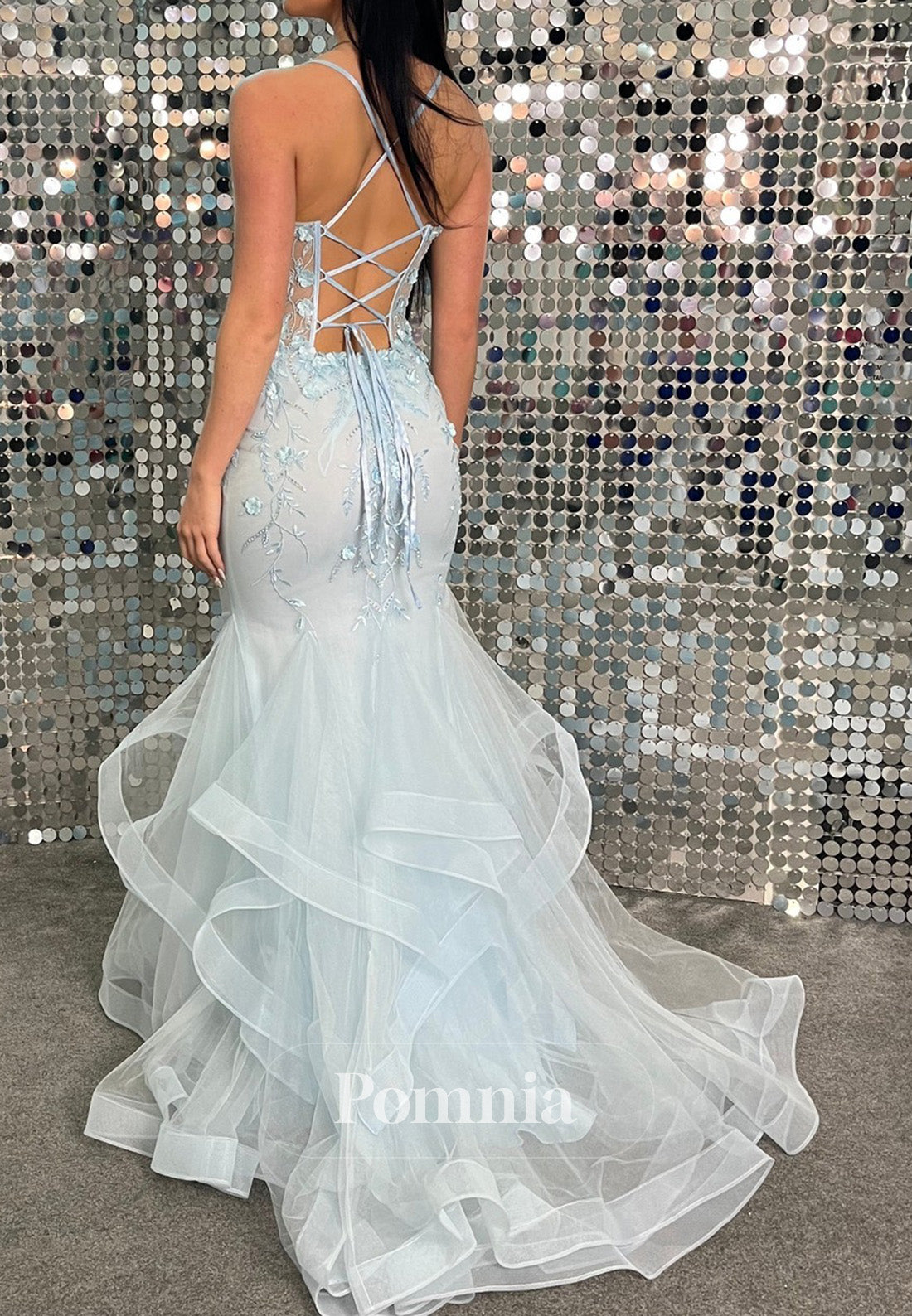 Mist Spaghetti Staps Sweetheart Corset Tulle Prom Dress