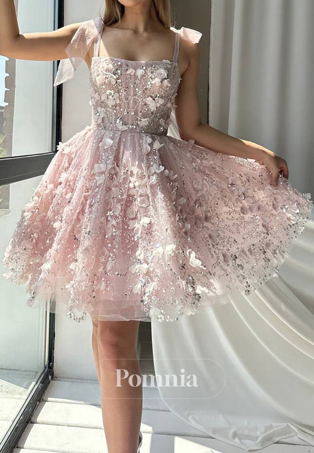 Blushing Pink A-Line Corset Appliques Homecoming Dress
