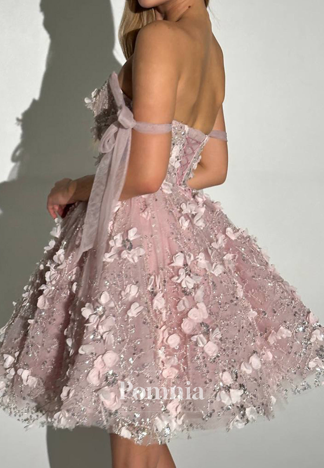 Blushing Pink A-Line Corset Appliques Homecoming Dress