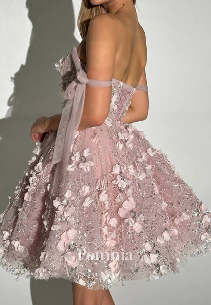 Blushing Pink A-Line Corset Appliques Homecoming Dress
