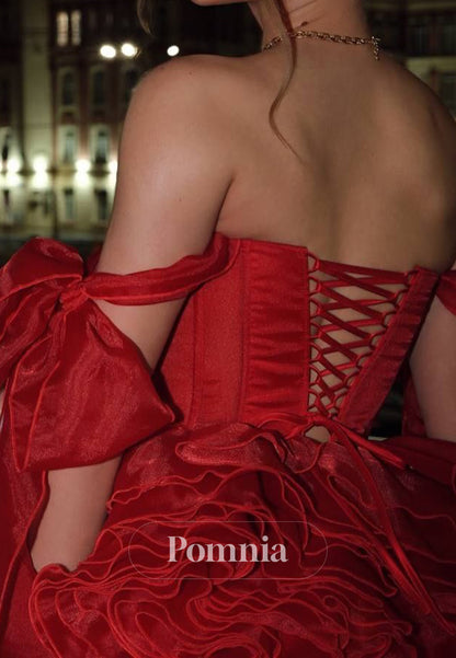 Red Sleeveless Sweetheart Corset Tulle Ruffles Homecoming Dress