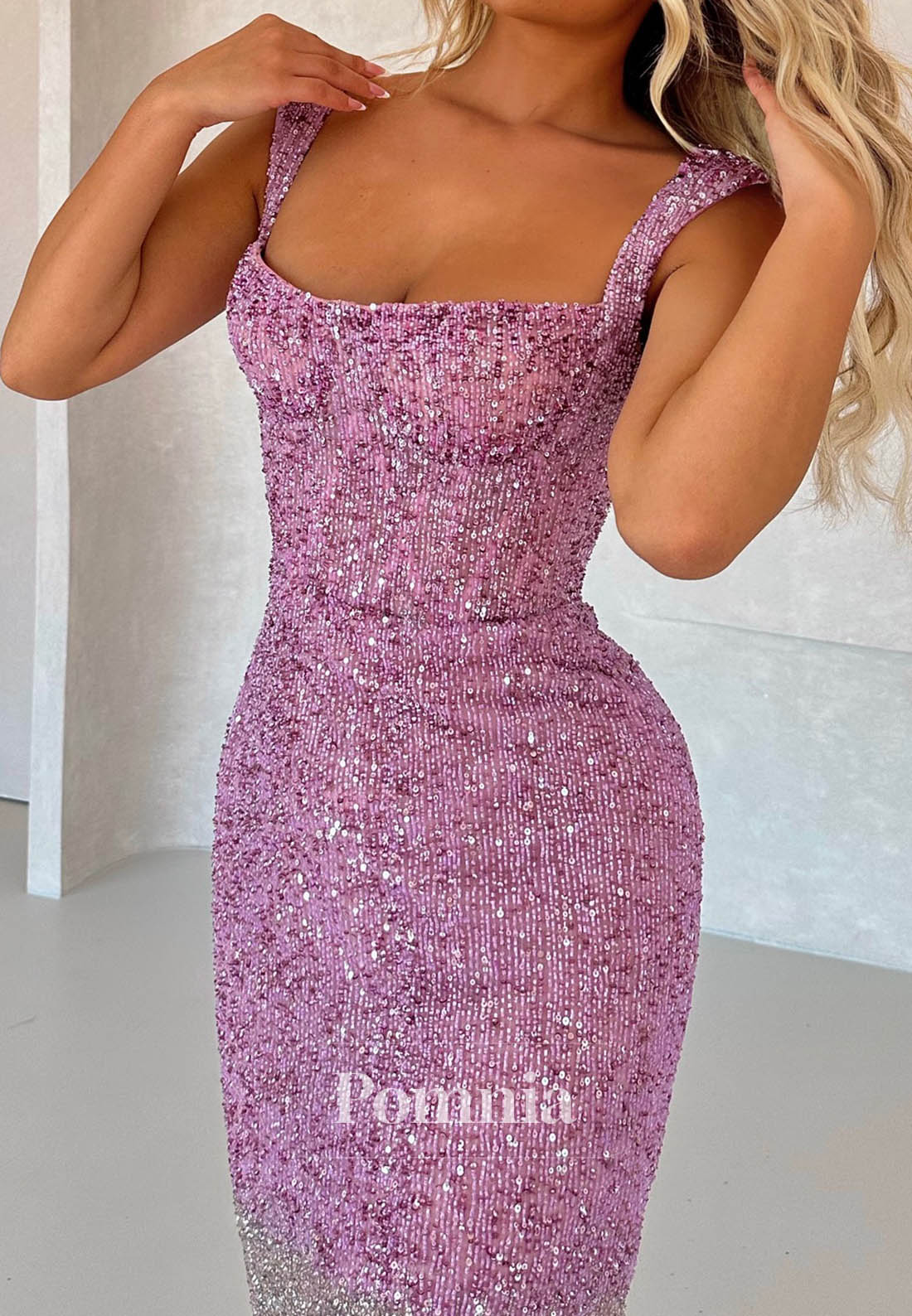 Lilac Spaghetti Straps Scoop Sheath Prom Dress