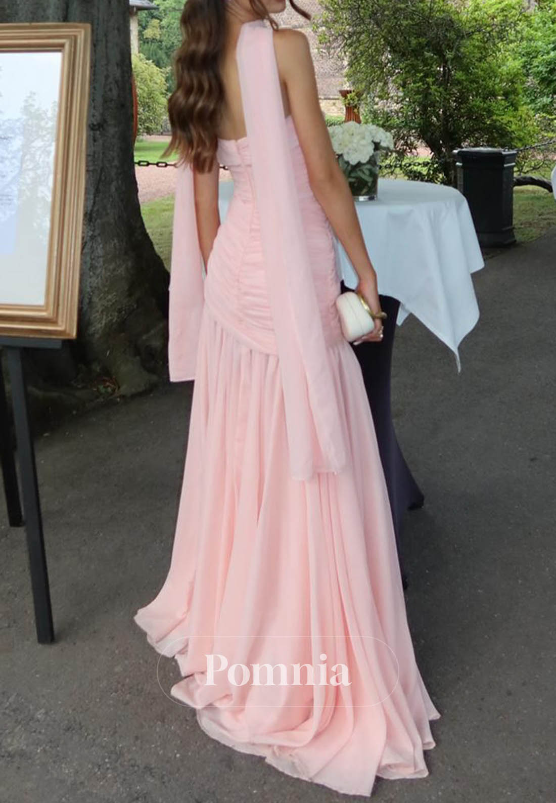 Blushing Pink Sleeveless Strapless Ruched Prom Dress