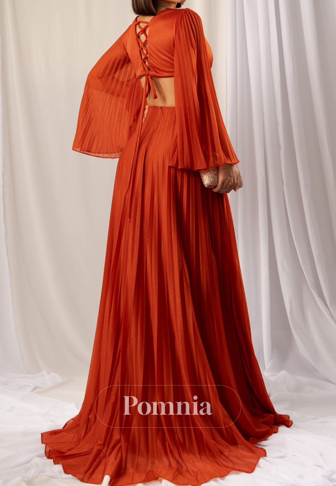 Charming A-Line Long Sleeves V-Neck Corset Mother of the Bride Dress