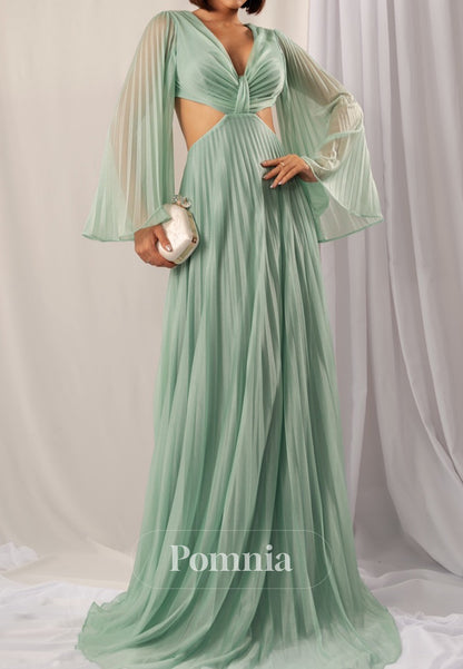 Charming A-Line Long Sleeves V-Neck Corset Mother of the Bride Dress