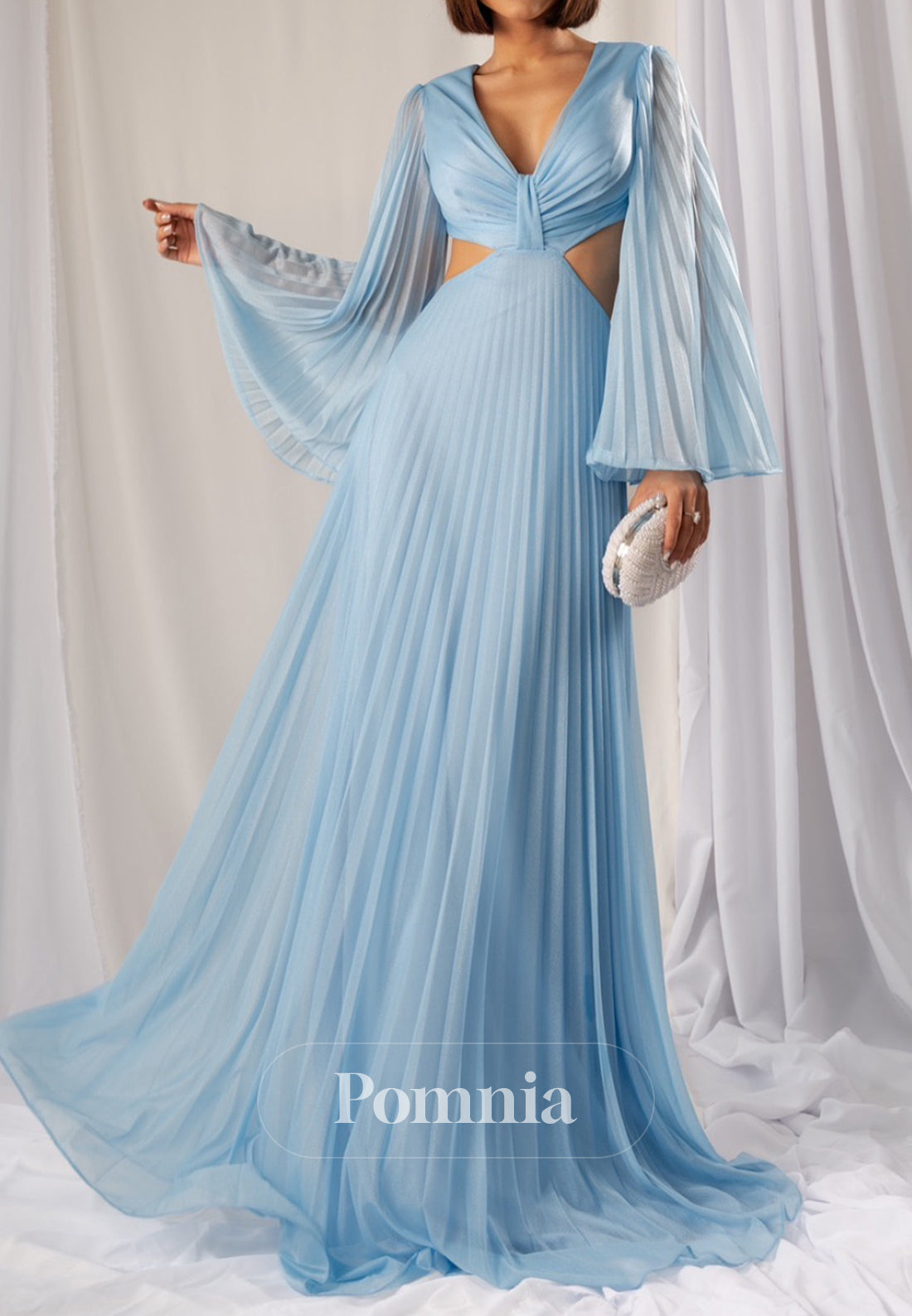 Charming A-Line Long Sleeves V-Neck Corset Mother of the Bride Dress