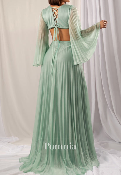 Charming A-Line Long Sleeves V-Neck Corset Mother of the Bride Dress