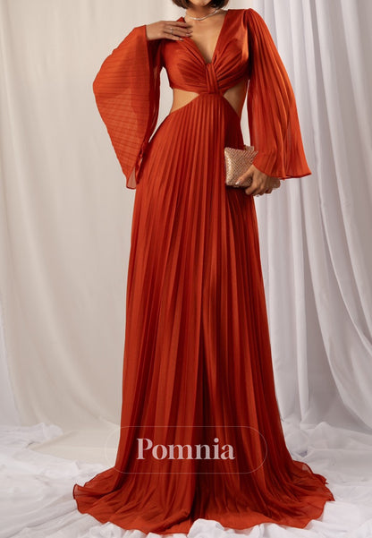 Charming A-Line Long Sleeves V-Neck Corset Mother of the Bride Dress