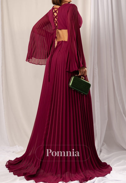 Charming A-Line Long Sleeves V-Neck Corset Mother of the Bride Dress