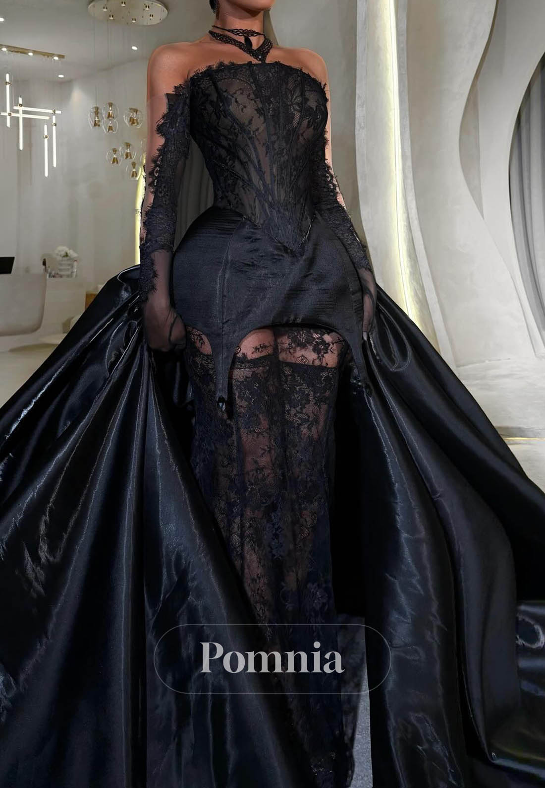 Black Off-Shoulder Corset Tulle Prom Dress