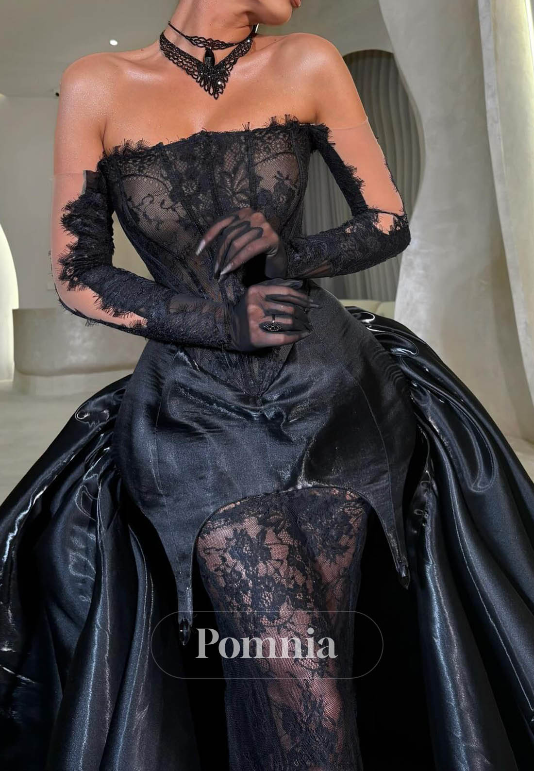 Black Off-Shoulder Corset Tulle Prom Dress