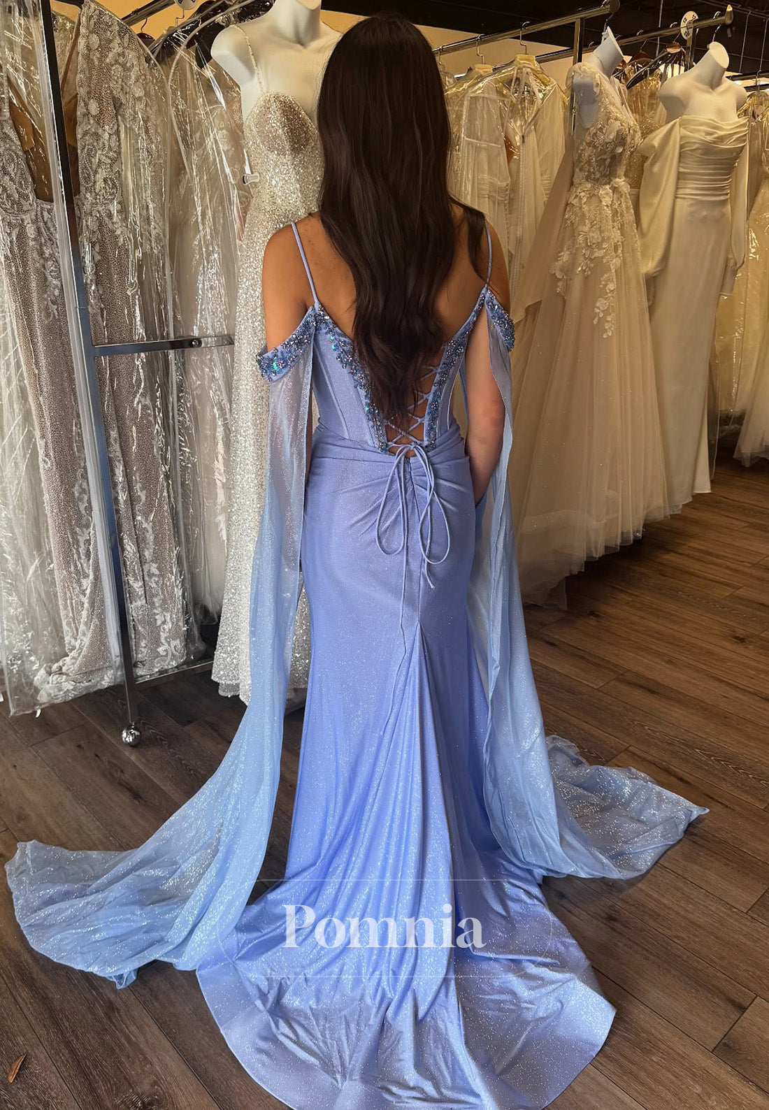 Lavender Spaghetti Straps Sweetheart Slit Sequins Prom Dress