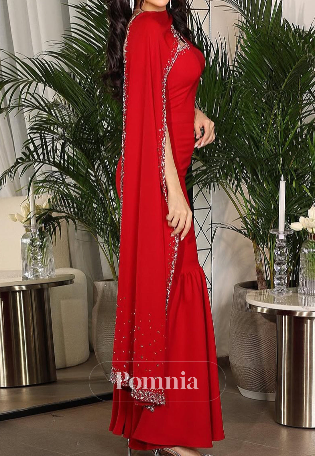 One Shoulder Sequins A-Line Satin Evening Dress