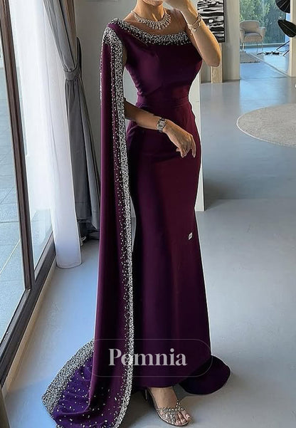 One Shoulder Sequins A-Line Satin Evening Dress