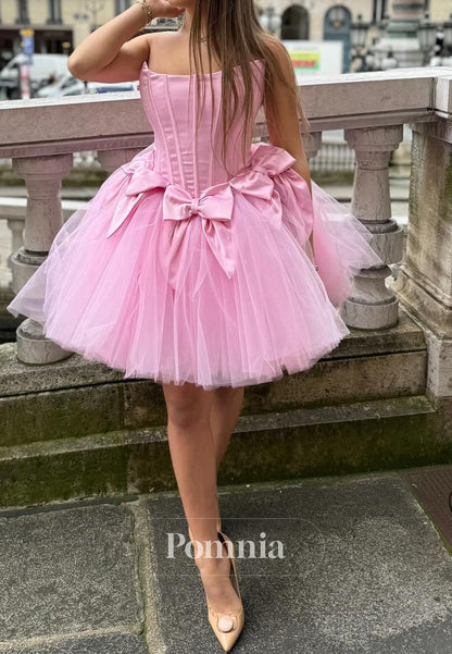 Blushing Pink Scoop Sleeveless Bowknot Homecoming Dress