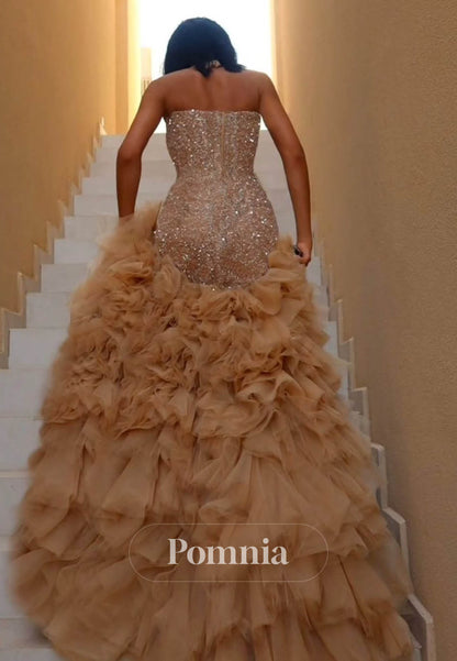 Charming Sleeveless Strapless Ruffles Evening Dress