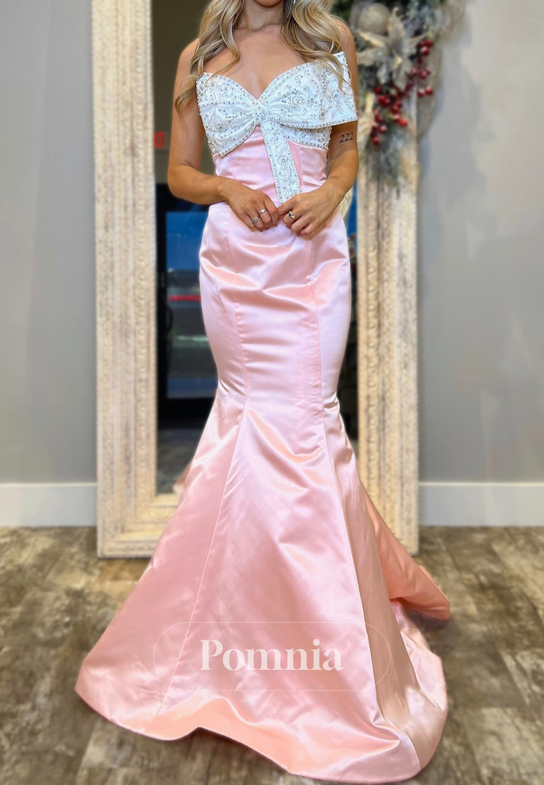 Blushing Pink Strapless Sleeveless Bowknot Prom Dress