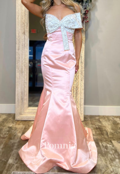 Blushing Pink Strapless Sleeveless Bowknot Prom Dress