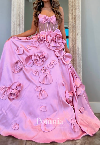 Charming A-Line Strapless Sleeveless Corset Tulle Prom Dress