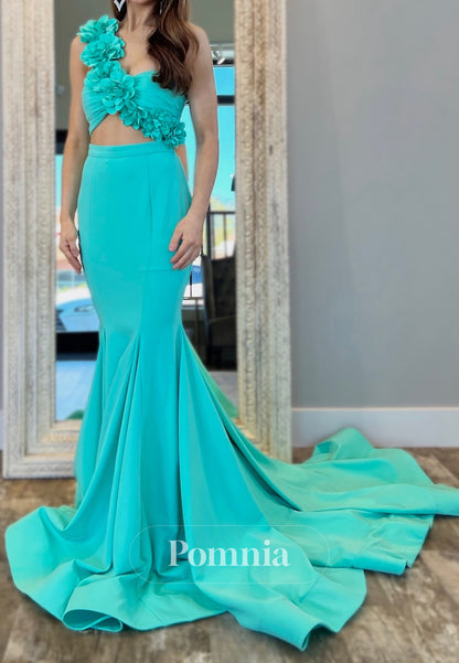 One Shoulder Sleeveless Appliques Mermaid Prom Dress