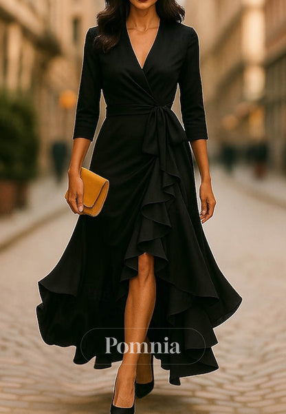 A-Line Long Sleeves V-Neck Work Dress