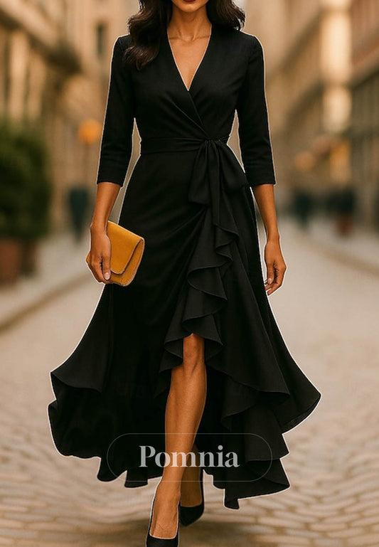 A-Line Long Sleeves V-Neck Work Dress