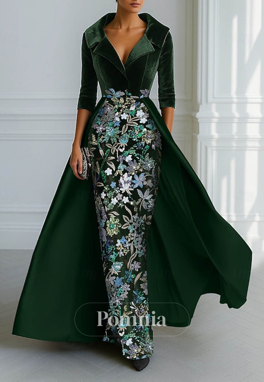 Elegant Long Sleeves V-Neck Appliques Evening Dress
