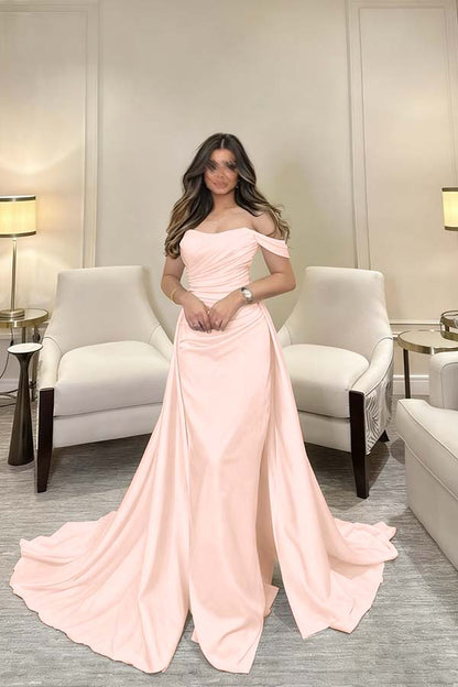 Off The Shoulder Sleeveless Long Mermaid Prom Dress With Pleated