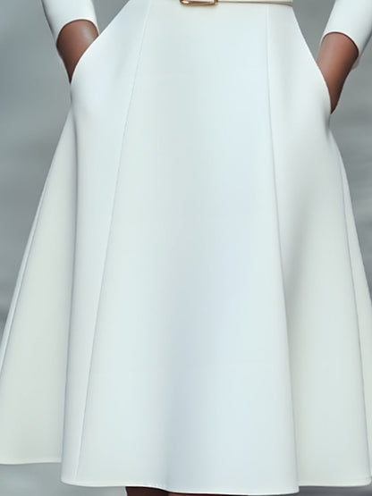 Timeless White Belted A-Line Dress