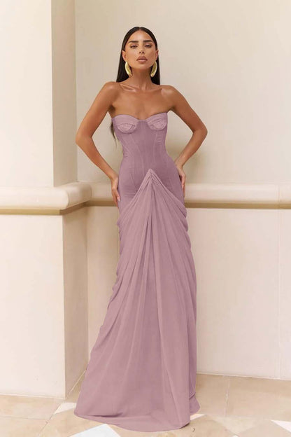 Glamorous Nude Strapless Prom Dress