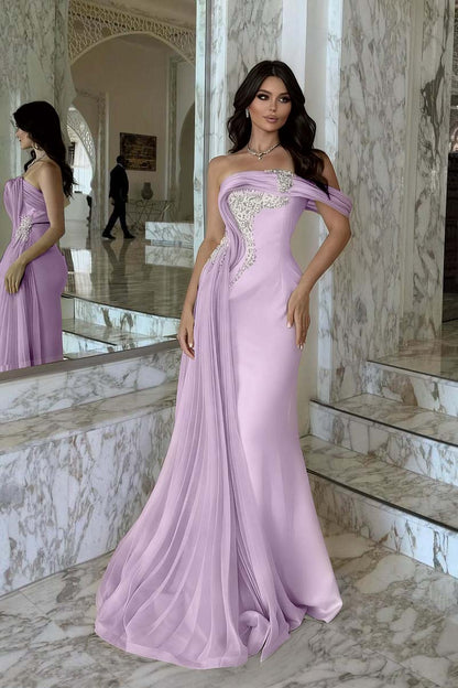 One Shoulder Sleeveless Long Mermaid Prom Dress With Beading