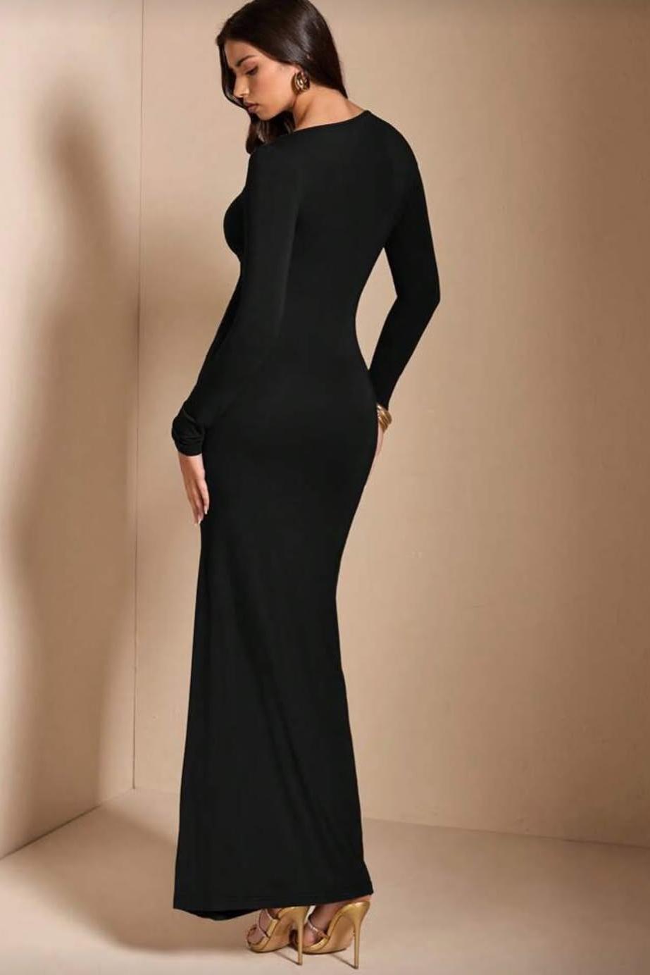 Black Spandex Strapless Long Sleeves Long Mermaid Prom Dress