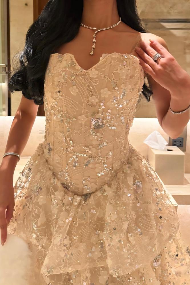 Sweetheart Sleeveless A-Line Tassel Lace UP Sequins Sparkle Evening Dress