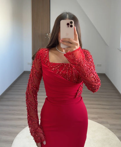 Long Sleeves Off-Shoulder Corset Tulle Evening Dress