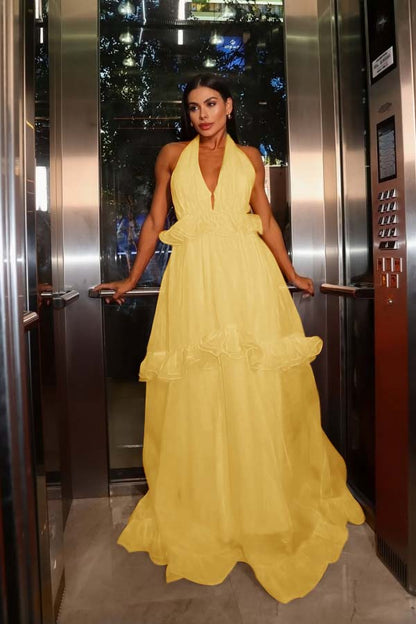 Hater V Neck Sleeveless High Waist Long Prom Dress With Pleated