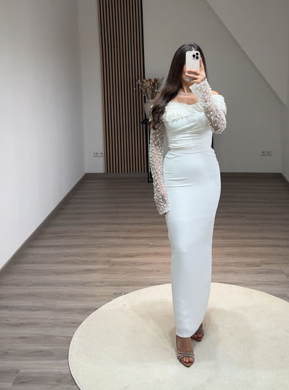 Sparkly Long Sleeves Scoop Appliques Sequins Evening Dress