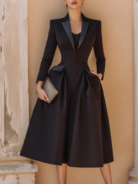 Tailored Tuxedo-Inspired Midi Dress