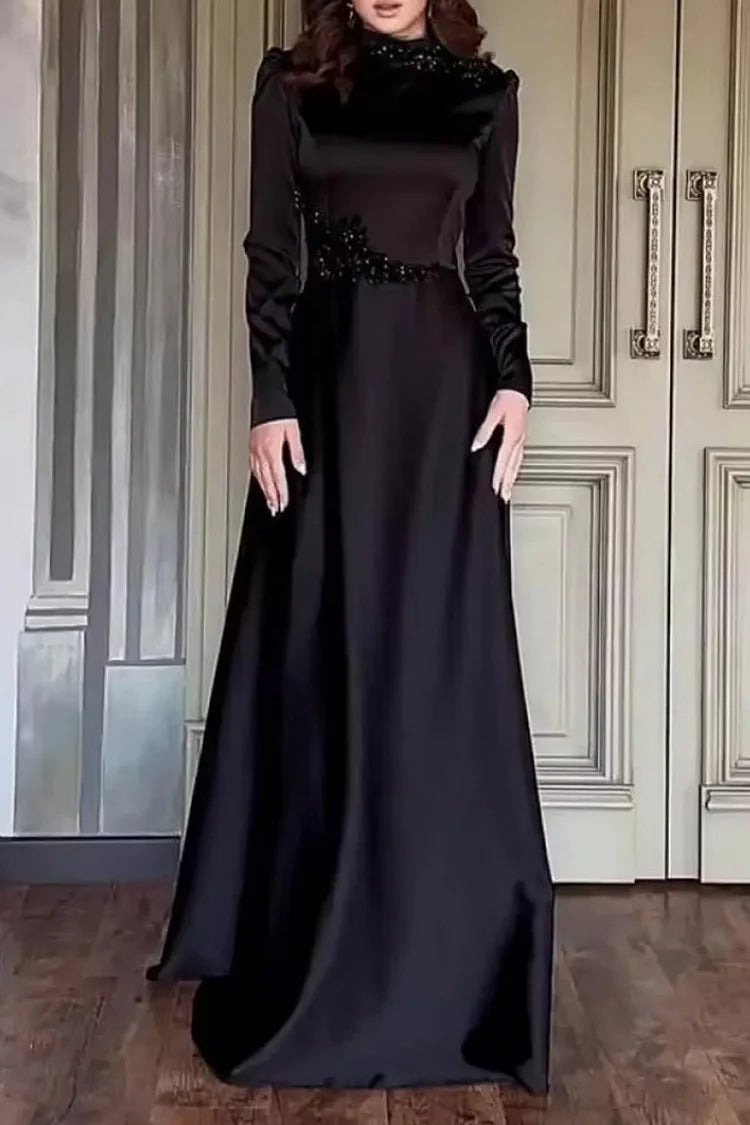 Mock Neck Long Sleeve Flower Patchwork Party Maxi Dress