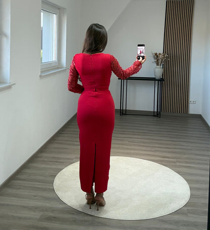 Long Sleeves Off-Shoulder Corset Tulle Evening Dress