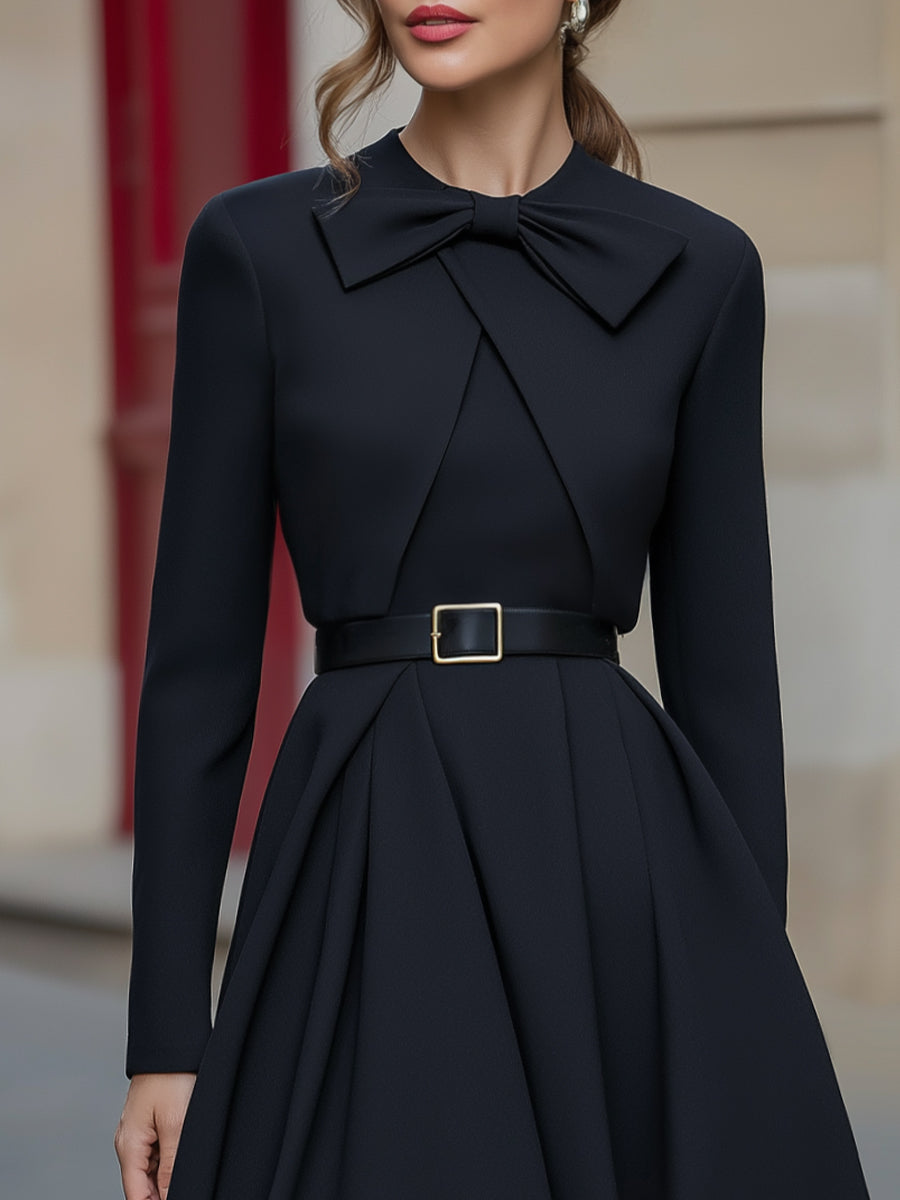 Two-Piece Set Bow-Neck Cropped Jacket And Sleeveless Midi Dress