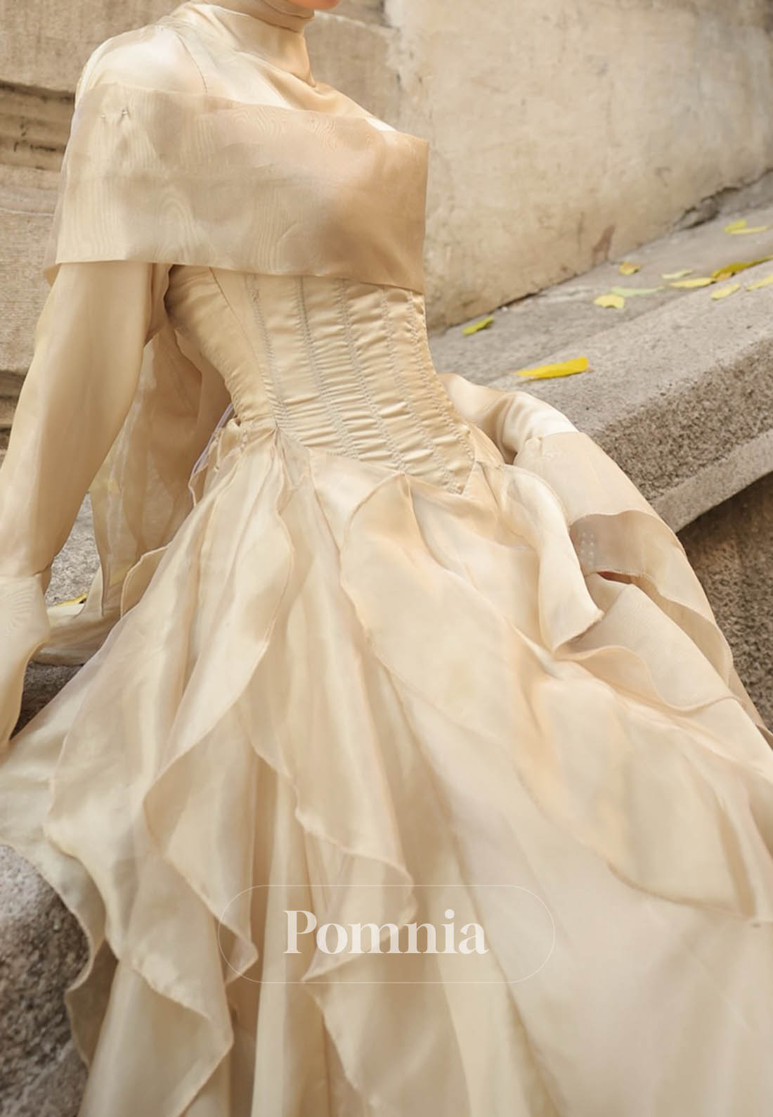 Simple Long Sleeves Scoop Ruffles A-Line Evening Dress