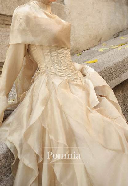 Simple Long Sleeves Scoop Ruffles A-Line Evening Dress