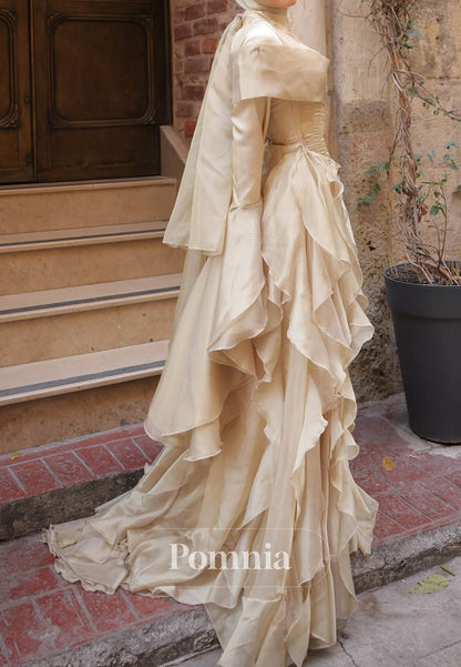 Simple Long Sleeves Scoop Ruffles A-Line Evening Dress