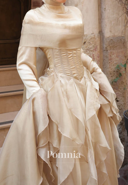 Simple Long Sleeves Scoop Ruffles A-Line Evening Dress