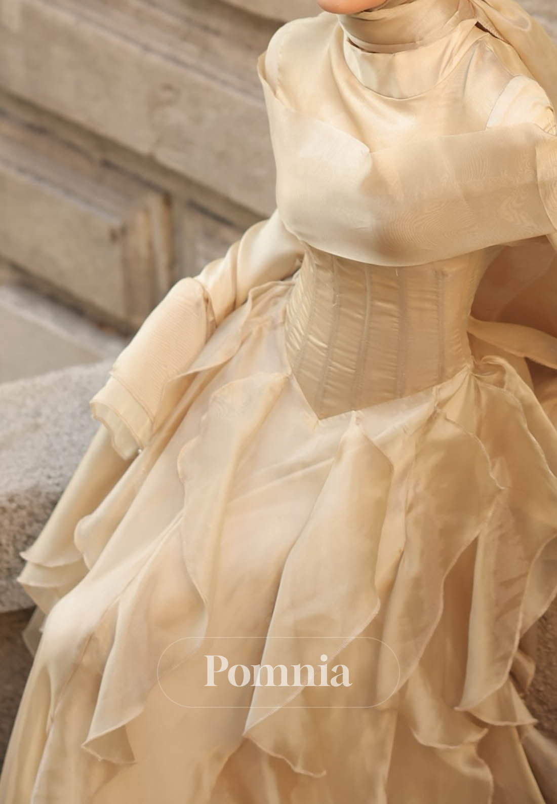 Simple Long Sleeves Scoop Ruffles A-Line Evening Dress