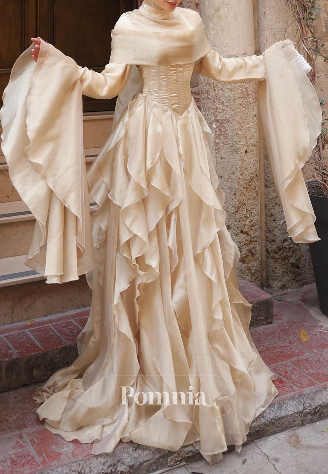 Simple Long Sleeves Scoop Ruffles A-Line Evening Dress